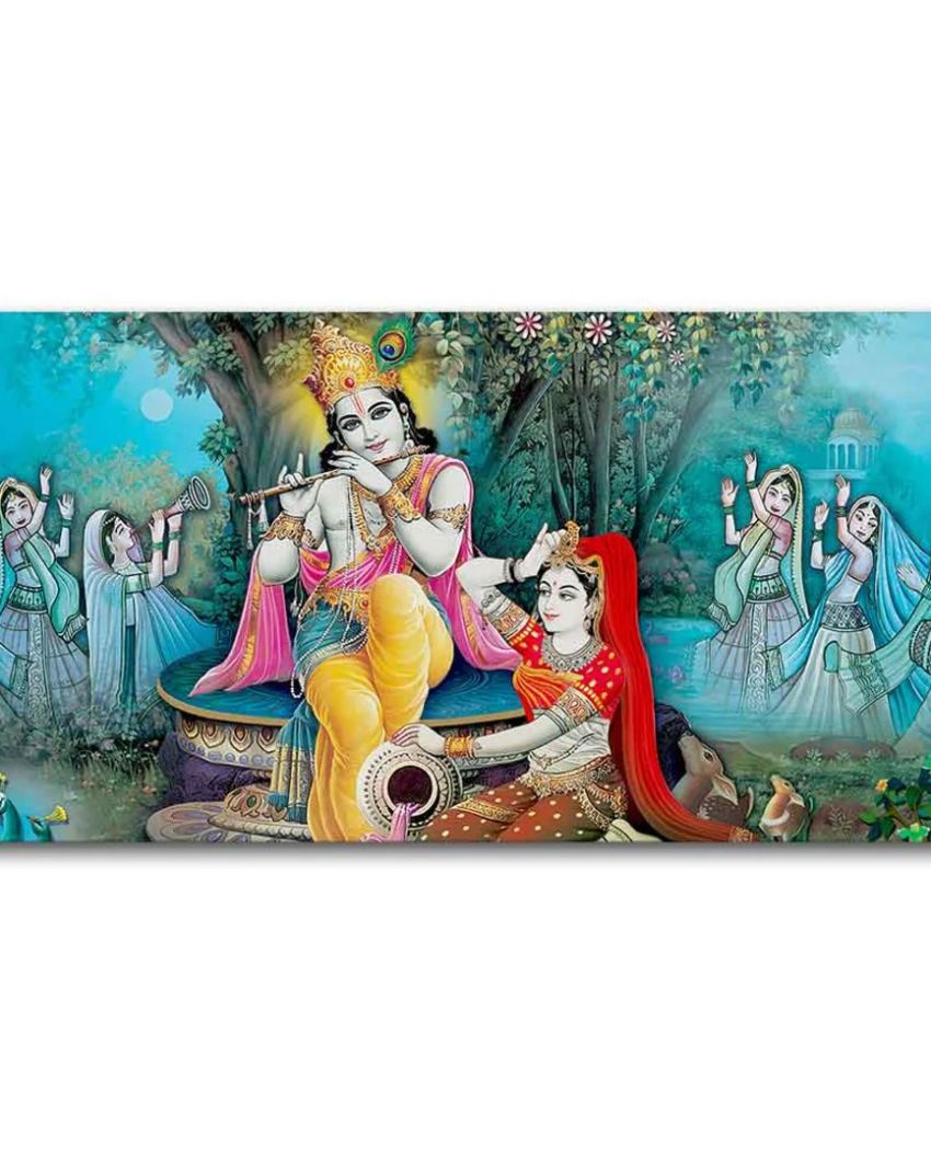 Sapphire Serenade Radha Krishna Canvas Wall Painting | 48 x 24 inches