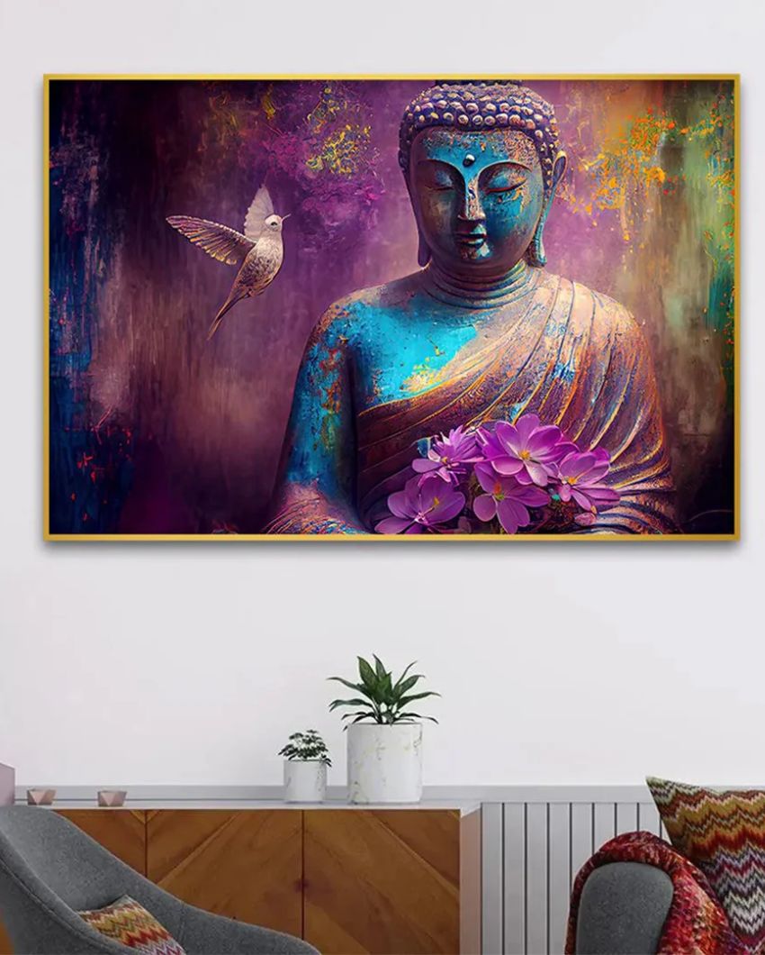 Purple Meditation Buddha Canvas Wall Painting | 36 x 24 inches