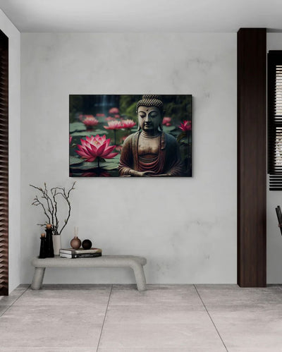 Lotus Enlightenment Buddha Canvas Wall Painting | 36 x 24 inches