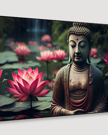 Lotus Enlightenment Buddha Canvas Wall Painting | 36 x 24 inches