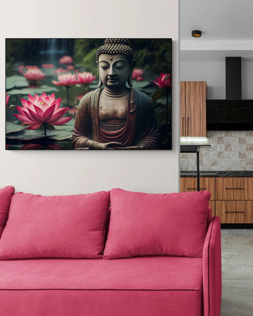 Lotus Enlightenment Buddha Canvas Wall Painting | 36 x 24 inches