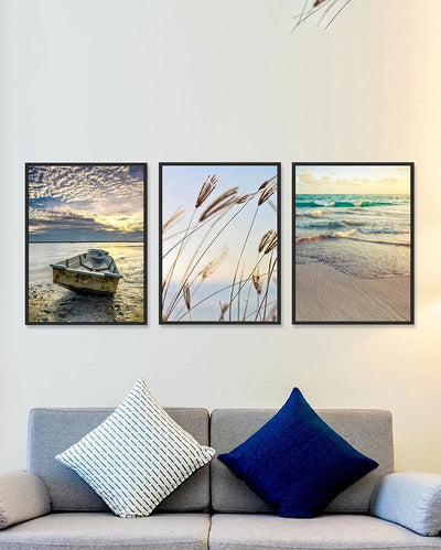 Coastal Beach Wall Painting Floating Frame | Set of 3