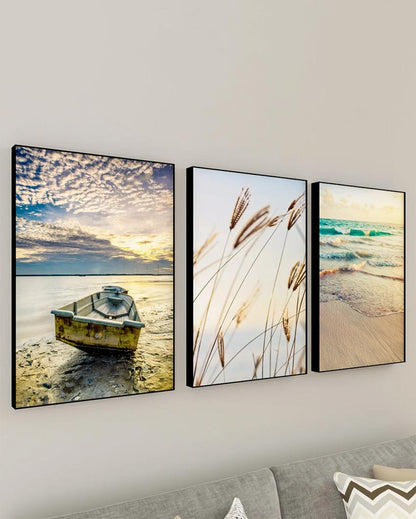 Coastal Beach Wall Painting Floating Frame | Set of 3