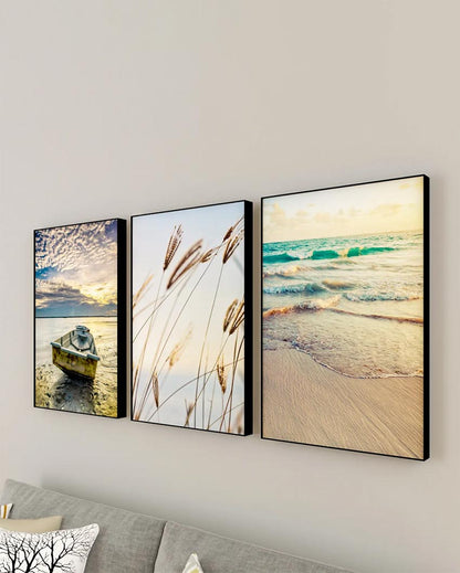 Coastal Beach Wall Painting Floating Frame | Set of 3