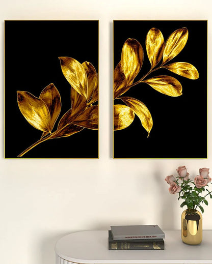 Ethereal Golden Brushed Leaf Stem Frames | Set of 2