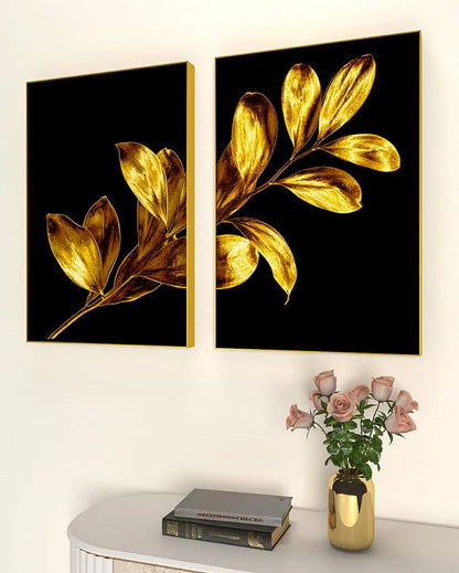 Ethereal Golden Brushed Leaf Stem Frames | Set of 2