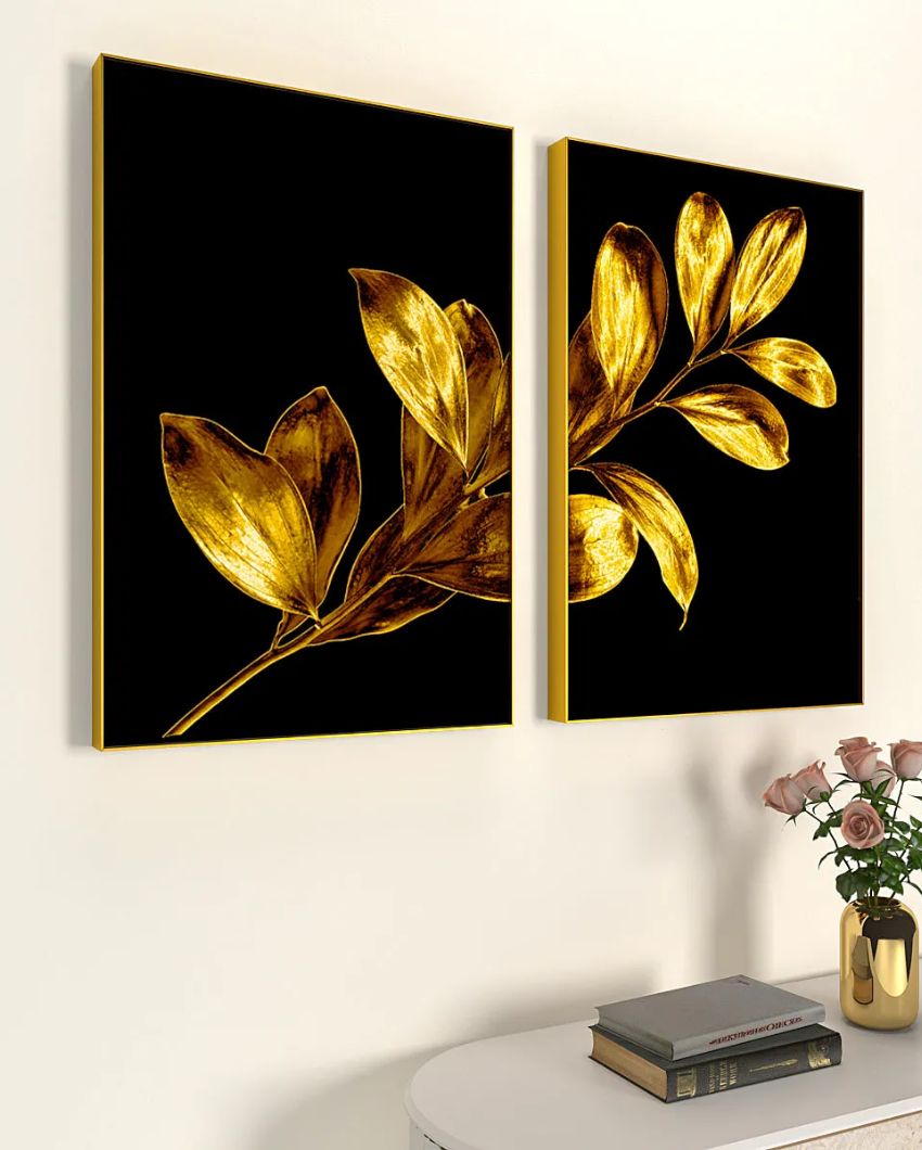 Ethereal Golden Brushed Leaf Stem Frames | Set of 2