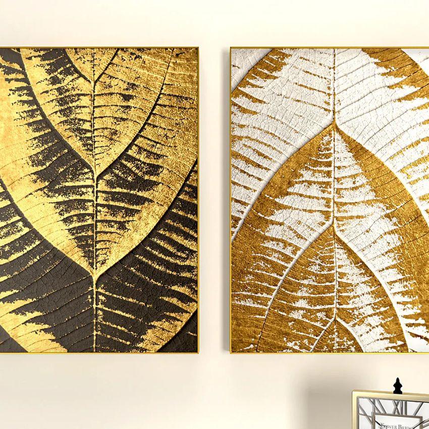 Intricacy Of Leaf Gold & White Art Frames | Set of 2