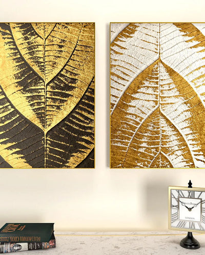 Intricacy Of Leaf Gold & White Art Frames | Set of 2