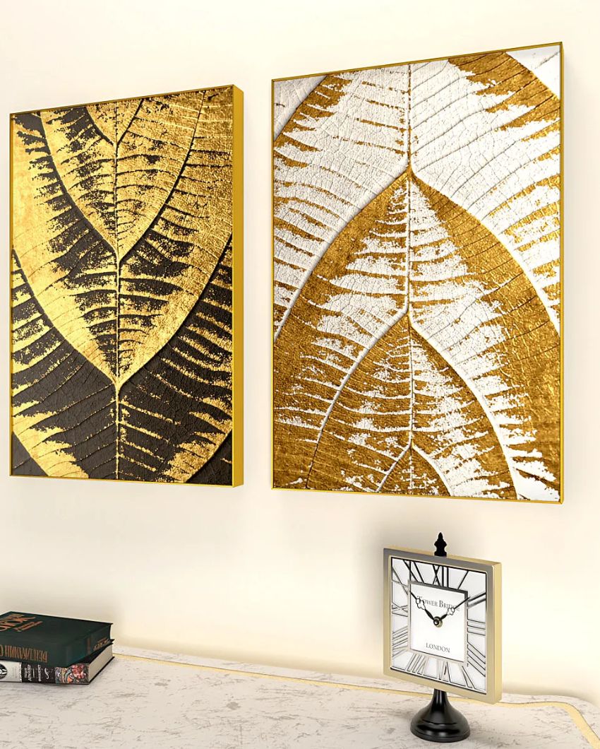 Intricacy Of Leaf Gold & White Art Frames | Set of 2