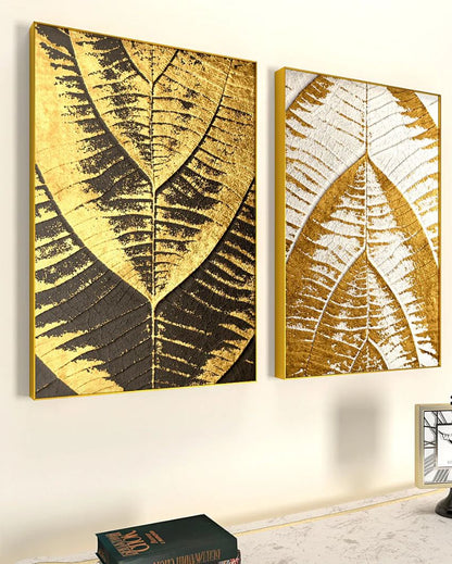 Intricacy Of Leaf Gold & White Art Frames | Set of 2