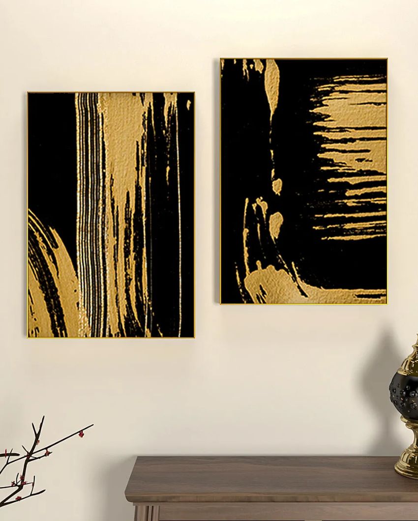 The Abstract Gold & Black Brushed Frames | Set of 2