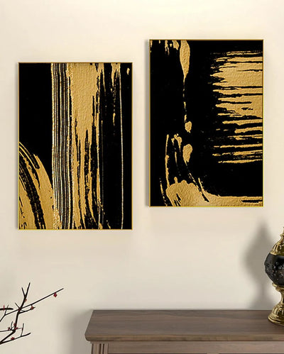 The Abstract Gold & Black Brushed Frames | Set of 2