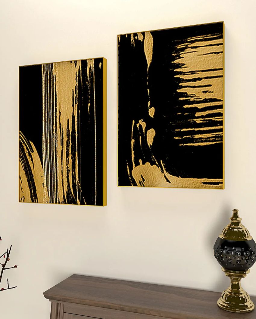 The Abstract Gold & Black Brushed Frames | Set of 2