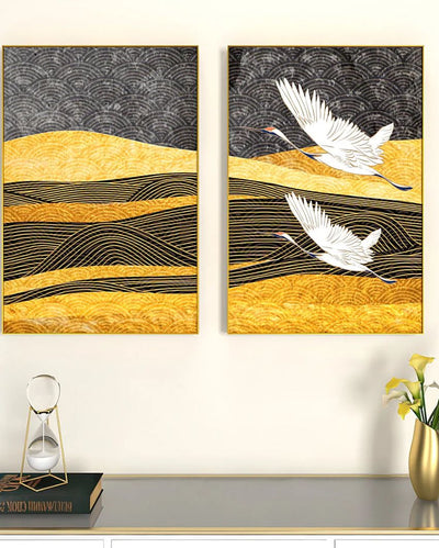 The Flying Warblers Painting Golden Frames | Set of 2