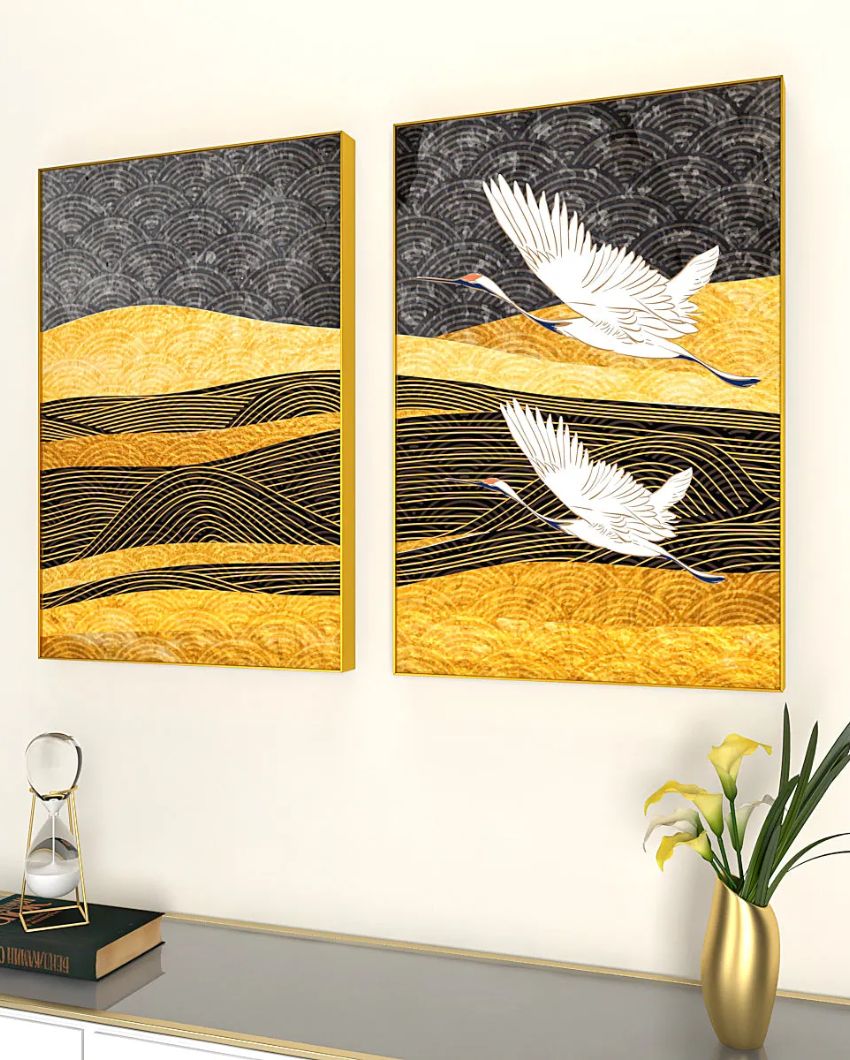 The Flying Warblers Painting Golden Frames | Set of 2