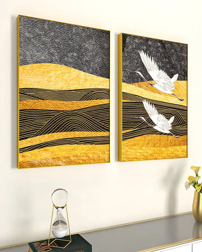 The Flying Warblers Painting Golden Frames | Set of 2