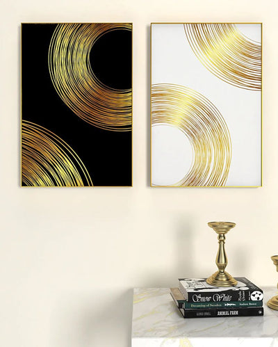 Golden & White Flowy Path Painting Frames | Set of 2