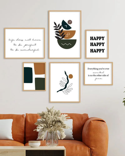 Gleeful Office Frame Yellow & Green Modern Design | Set of 5