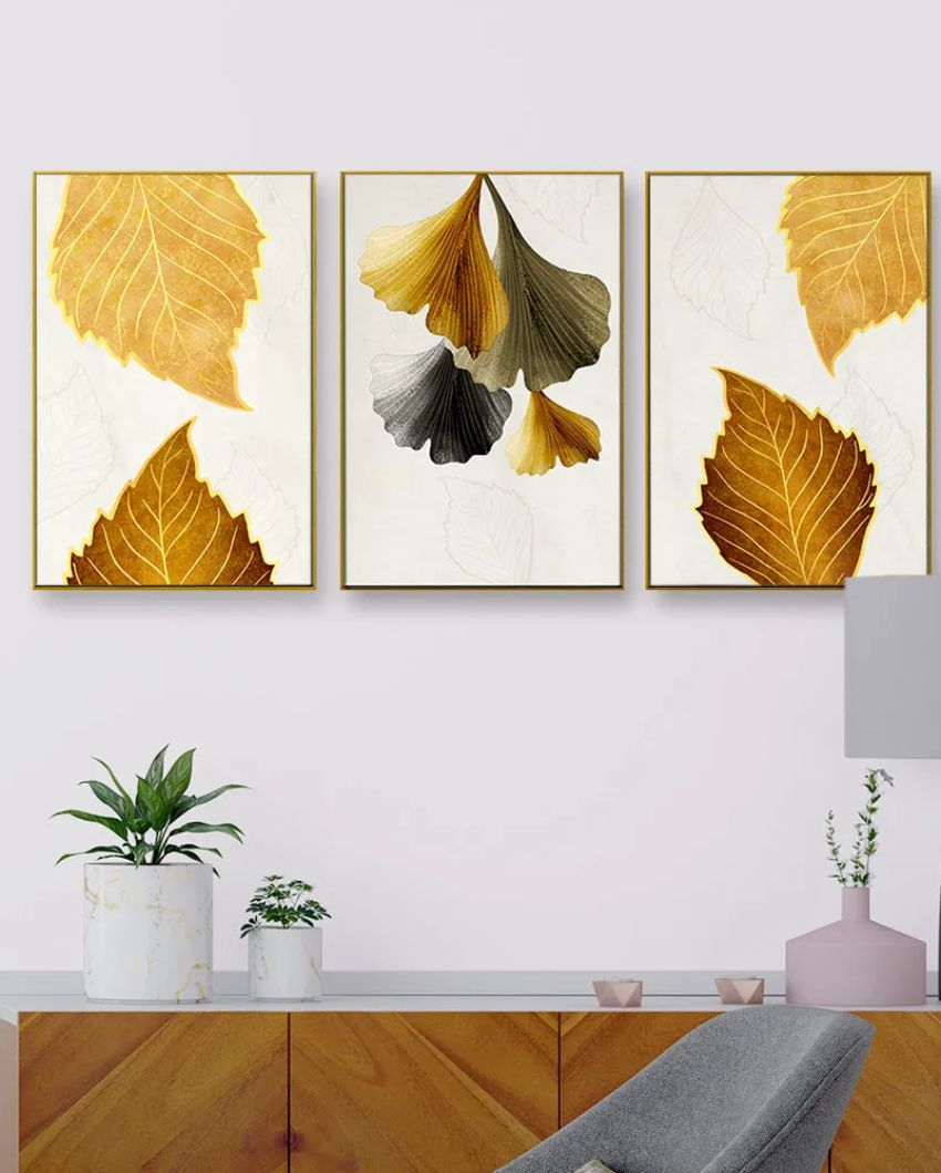 Lush Golden Leaves Floating Frames | Set of 3