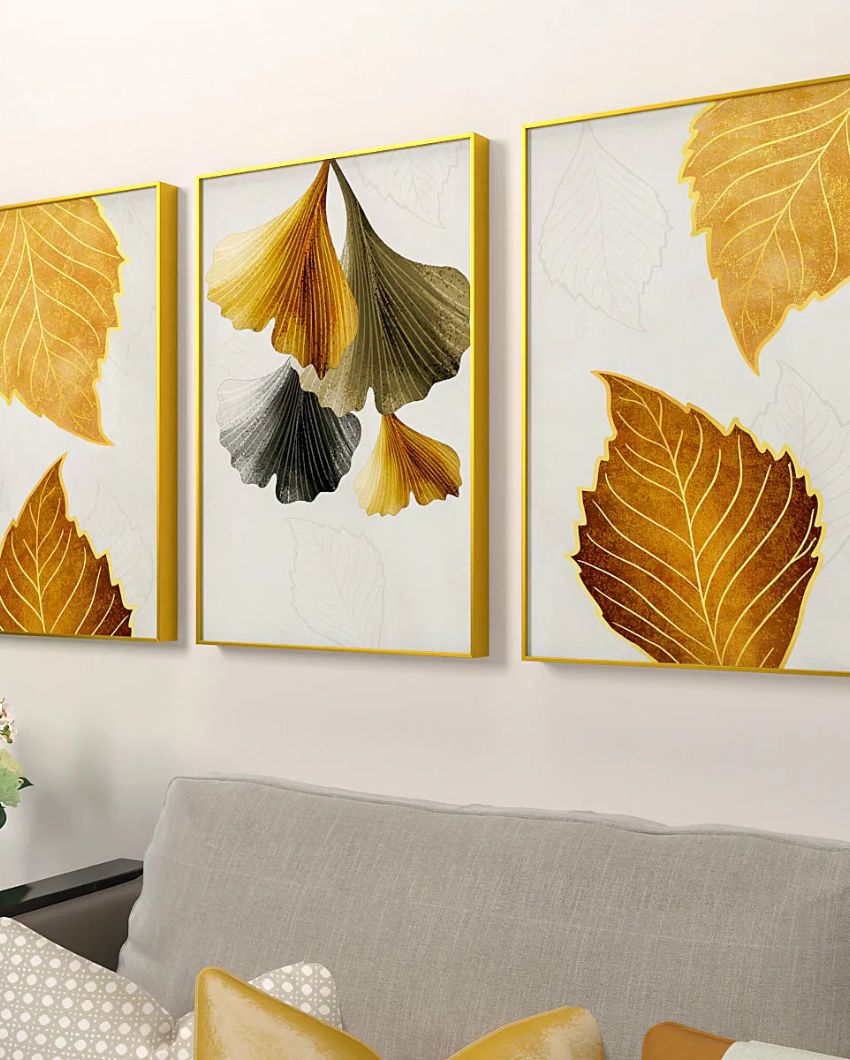 Lush Golden Leaves Floating Frames | Set of 3