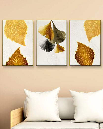 Lush Golden Leaves Floating Frames | Set of 3