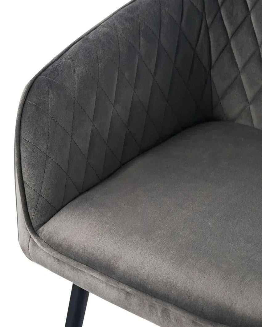 Elegant and Modern Chrome Diamond Cut Velvet Accent Chair With Black Legs | 17 x 17 x 33 inches