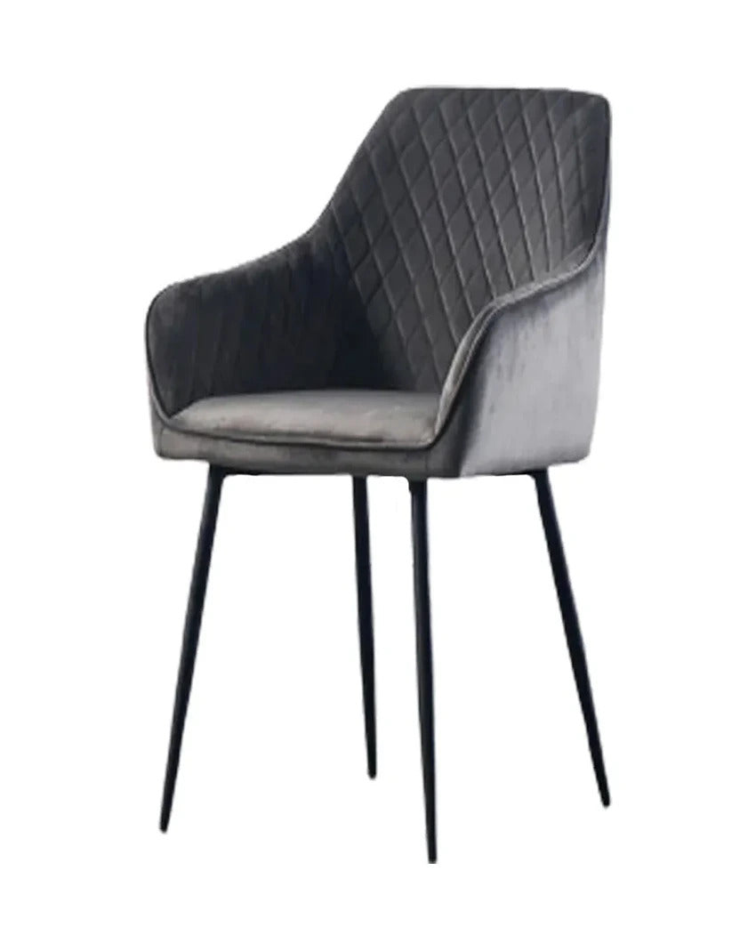 Elegant and Modern Chrome Diamond Cut Velvet Accent Chair With Black Legs | 17 x 17 x 33 inches