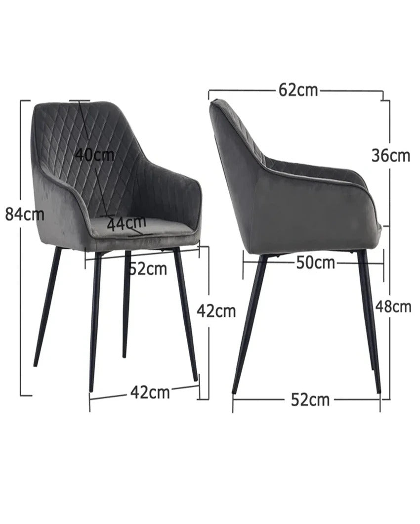 Elegant and Modern Chrome Diamond Cut Velvet Accent Chair With Black Legs | 17 x 17 x 33 inches