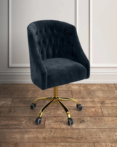 Comfort Back Tufted Office Armchair With Adjustable and Movable Golden Legs | 19 x 24 x 36 inches