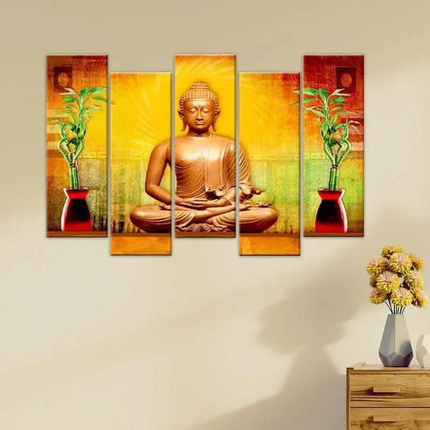 Golden Aura Buddha Canvas Panel Wall Painting