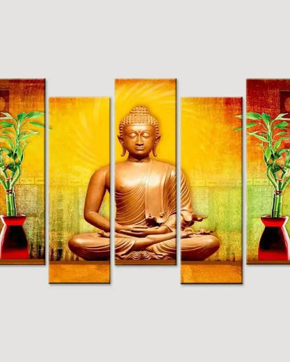 Golden Aura Buddha Canvas Panel Wall Painting