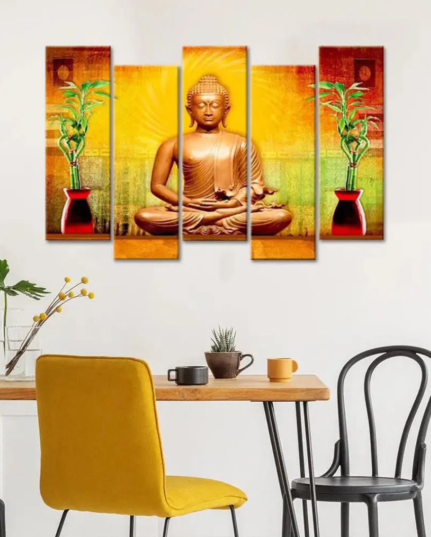 Golden Aura Buddha Canvas Panel Wall Painting