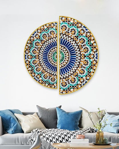 Intricate Traditional Pattern Semi Circle Canvas Painting Frames | Set of 2