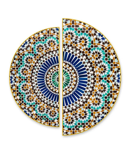 Intricate Traditional Pattern Semi Circle Canvas Painting Frames | Set of 2