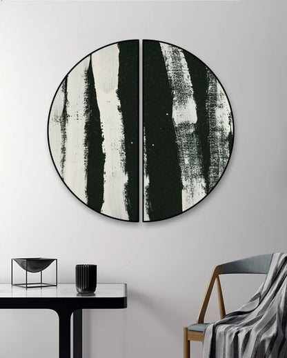 Abstract Monochrome Semi Circle Frames stretched on wood | Set of 2