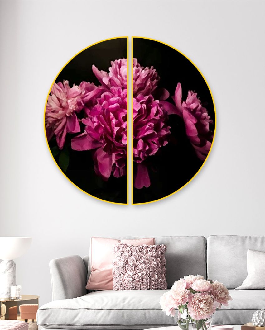 Dreamy Magenta Flora Semi Circle Frames stretched on wood | Set of 2