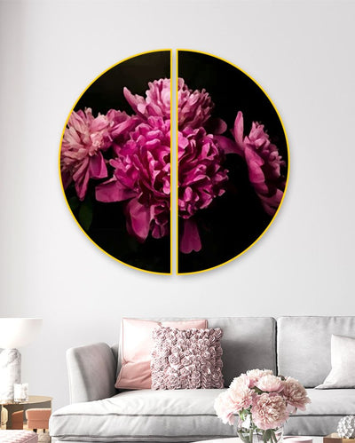 Dreamy Magenta Flora Semi Circle Frames stretched on wood | Set of 2