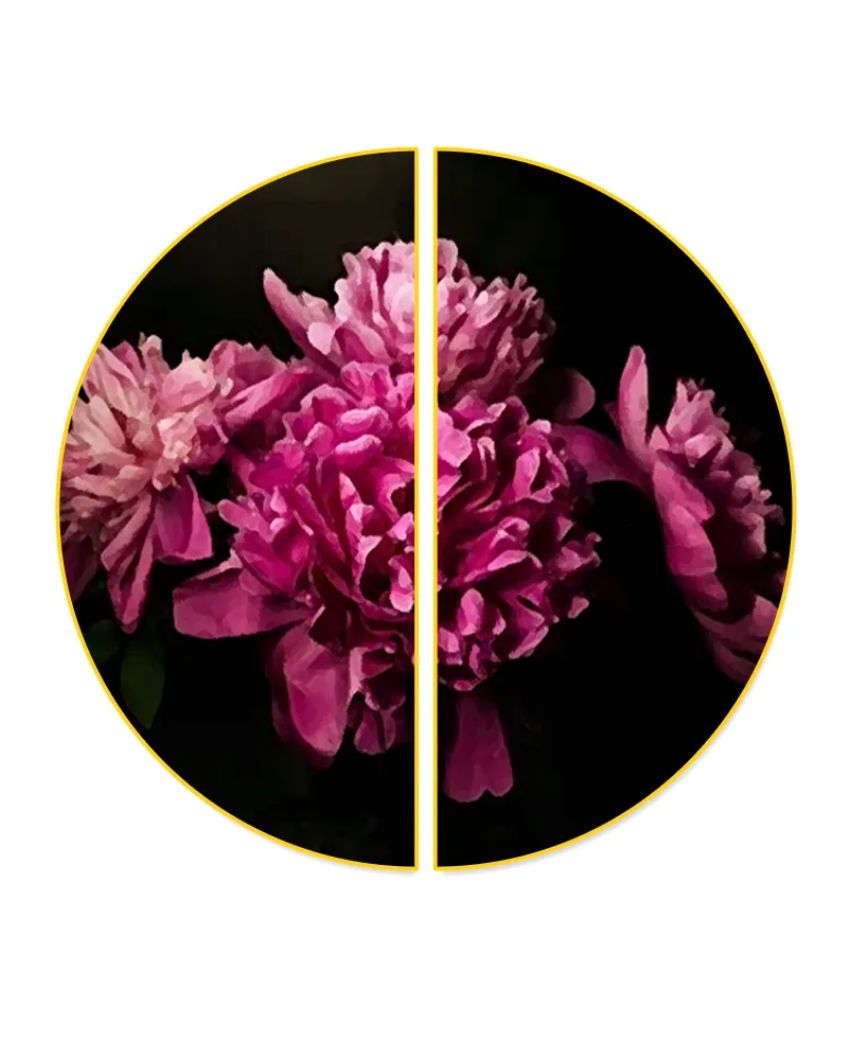 Dreamy Magenta Flora Semi Circle Frames stretched on wood | Set of 2