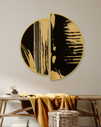 Gold Abstract Drags Semi Circle Frames stretched on wood | Set of 2