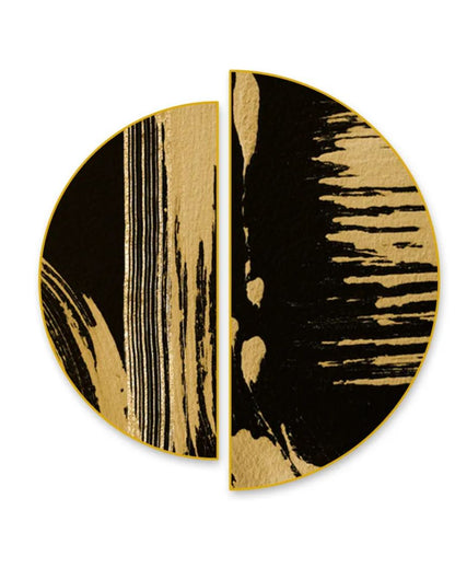 Gold Abstract Drags Semi Circle Frames stretched on wood | Set of 2