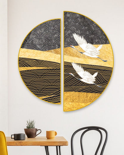 Fly High Abstract Art in Beautiful Golden Frames stretched on wood | Set of 2