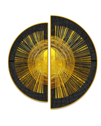 Semi-Circle Golden Abstract Canvas Painting stretched on wood | Set of 2