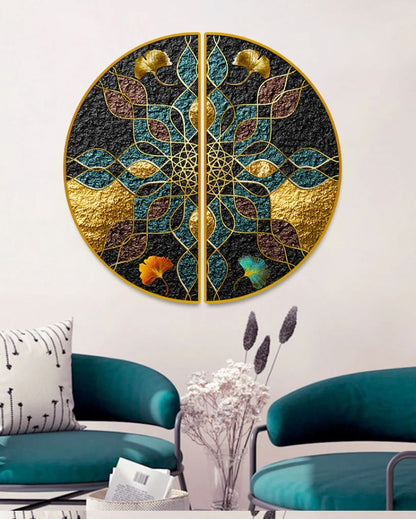 Intricate Traditional Pattern Semi-Circle Canvas Painting stretched on wood | Set of 2