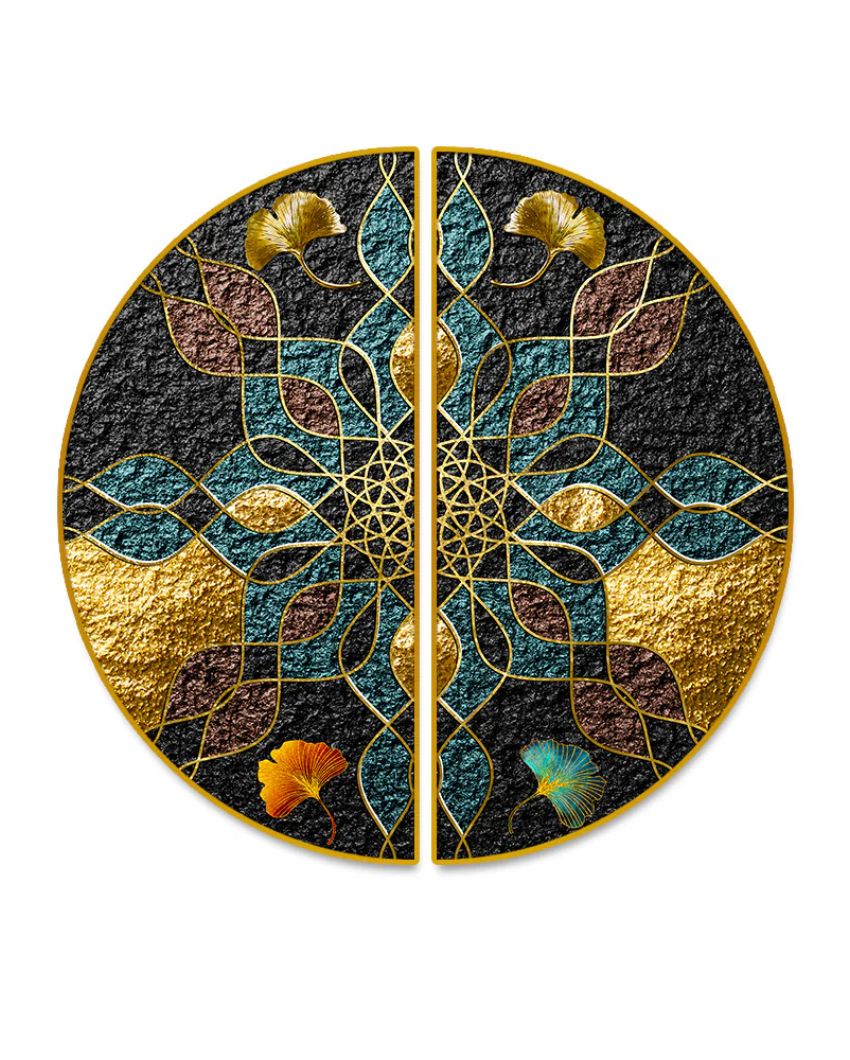 Intricate Traditional Pattern Semi-Circle Canvas Painting stretched on wood | Set of 2