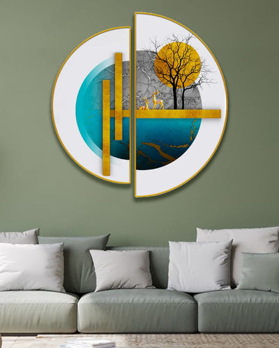 Serene Semi-Circle Modern Canvas Painting stretched on wood | Set of 2