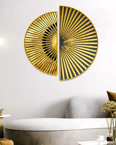 Beautiful Stripes Semi-Circle Canvas Painting stretched on wood | Set of 2