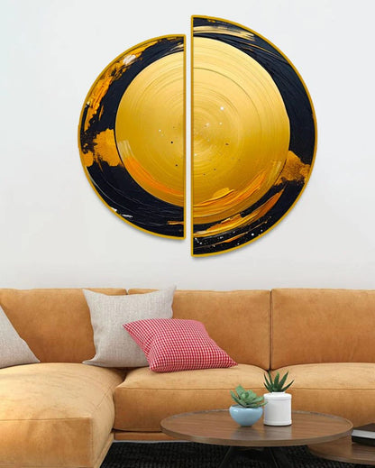 Rose Gold Hues Semi-Circle Canvas Painting stretched on wood | Set of 2