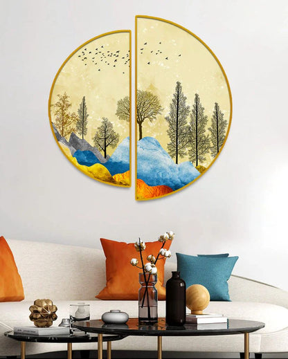 Mesmerizing Scenery Semi-Circle Canvas Painting stretched on wood | Set of 2