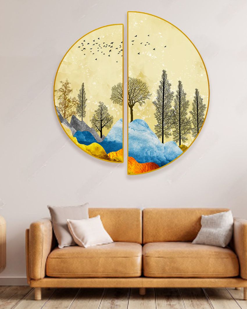 Mesmerizing Scenery Semi-Circle Canvas Painting stretched on wood | Set of 2